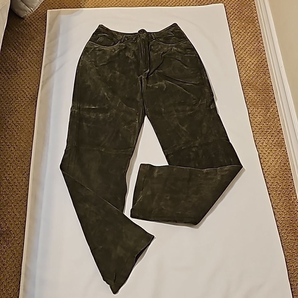 Brandon Thomas olive green Suede leather pants size 8